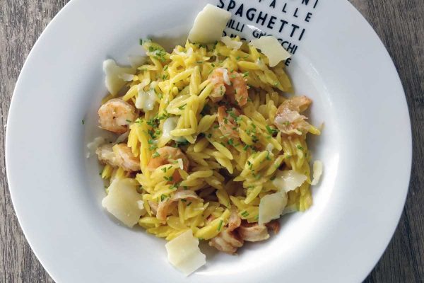 {From book to our table} Saffran orzo with shrimps, by Giada Di Laurentiis